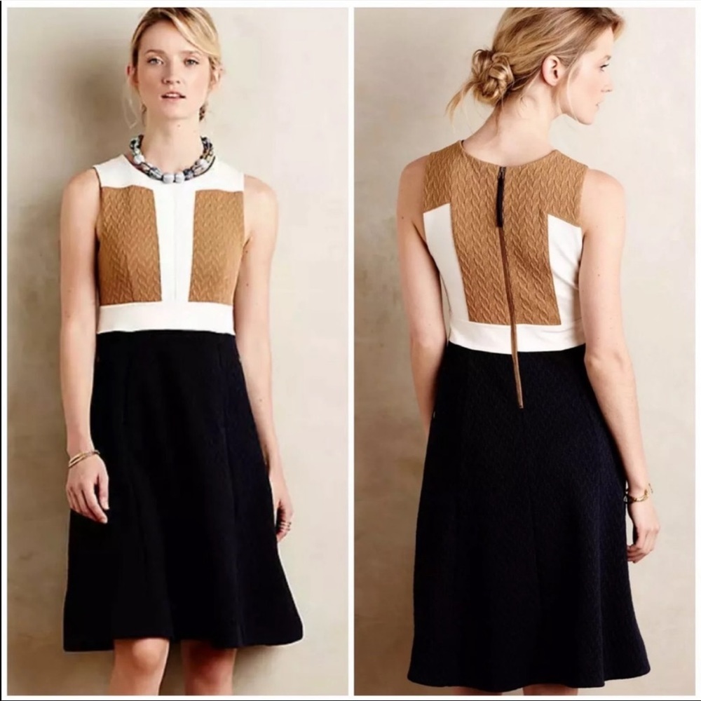 Anthropologie Brown and Black Textured Midi Dress